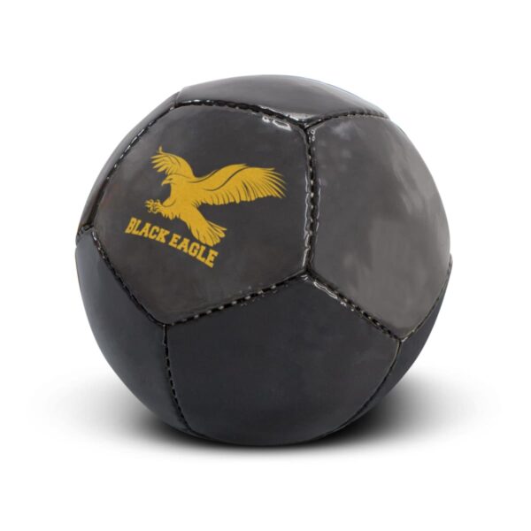 A black soccer ball with hexagonal and pentagonal panels. It features a gold eagle graphic and the text Black Eagle on one side. The ball has a glossy surface and is positioned on a white background.