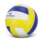 A volleyball with blue, yellow, and white panels and the Active Sport & Fitness logo printed on it.