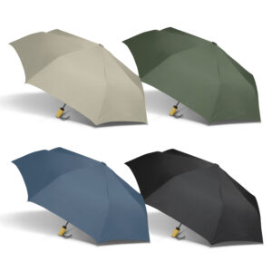 Four umbrellas in beige, green, blue, and black, exuding outdoor elegance on a white background.