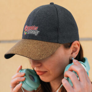 Branded grey cap with embroidered logo/ text