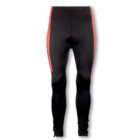 Black athletic leggings with padded crotch area, featuring red and pink gradient side stripes. The leggings have a sleek design suitable for cycling or sports activities, shown on a plain white background.