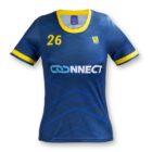 A blue sports jersey with yellow trim on the sleeves and collar. The number 26 is on the chest, along with a logo and the word CONNECT in large letters. The jersey features subtle geometric patterns in darker blue.