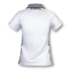 A white short-sleeved shirt with a collar, featuring BURNFOX text on the back. The shirt has colorful striped accents along the sides and collar.