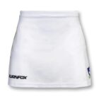 White athletic skirt with a small black BURNFOX logo on the bottom left and another partial logo on the right. The skirt is plain with a structured waistband, designed for sports or casual wear.