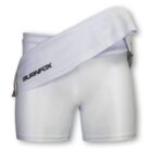 White athletic shorts with a white belt featuring the word BURNFOX in bold black letters on the side. The belt is draped over the shorts, giving a casual, sporty look against a plain white background.
