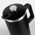 Black insulated pitcher with a handle, silver lid, and pour spout.
