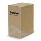 Brown box with Frontier Base Camp Coffee Press and a mountain line drawing.