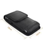 Black nylon pouch with velcro flap, dimensions 18cm x 10cm.