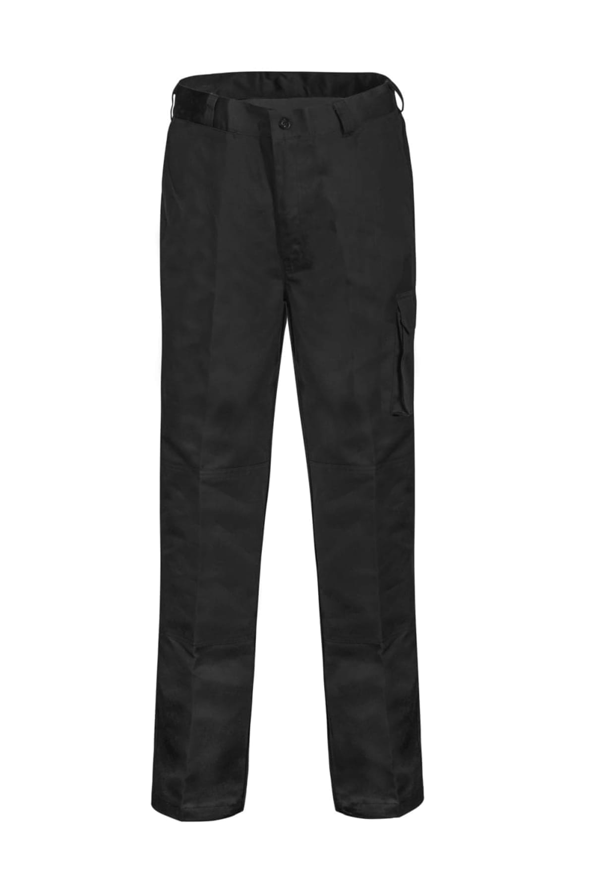 Black cargo pants with multiple pockets, displayed against a white background.
