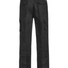 Black cargo pants with multiple pockets, rear view.