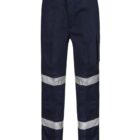 Dark blue work pants with reflective bands around the legs.