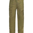 Olive green cargo pants with multiple pockets, shown against a white background.