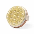 Round dry brush with soft bristles and a hand strap on a white background.