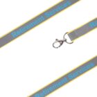 Gray lanyard with yellow edges and blue text reading Retirement Services. It includes a metal clasp for attaching items. The lanyard is arranged diagonally across a white background.