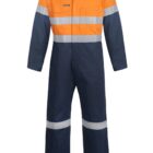 Orange and navy work coverall with reflective stripes.