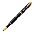 Black and gold fountain pen with a gold clip and detailing on a white background.