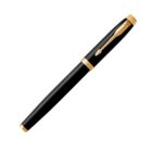 Black and gold fountain pen with a gold clip and trim on a white background.
