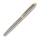 Silver and gold fountain pen with a clip, shown on a white background.