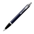 A black retractable ballpoint pen with a silver clip and accents on a white background.