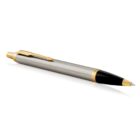 Silver and black ballpoint pen with gold accents, shown against a white background.