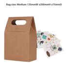 Brown gift bag with handle, surrounded by various colorful stickers.