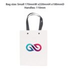 A white tote bag with a colorful infinity symbol design.