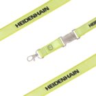 Yellow lanyard with HEIDENHAIN printed in black, featuring a metal clip and a plastic buckle. The lanyard is shown in multiple angles against a white background.