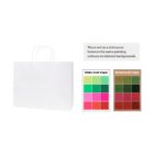 White paper bag with color swatches on different paper backgrounds.