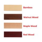 Four rectangular wood samples labeled Bamboo, Walnut, Maple, and Red Wood.