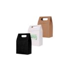 Three gift bags: black, white with Congratulations, and brown, each with a cutout handle.