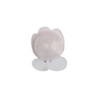 Clear plastic suction cup with a flower-shaped back.