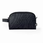 Dark gray rectangular toiletry bag with a side handle, on a white background.