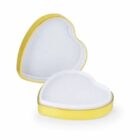 Heart-shaped, gold-edged box with white interior, open and empty on a white background.