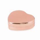 Shiny rose gold heart-shaped box on a white background.