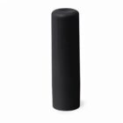 A tall, cylindrical, solid black object standing upright on a white background.