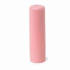 A single pink cylindrical eraser standing upright on a white background.
