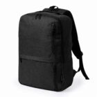 Black minimalist backpack with multiple zippers and a handle on top.