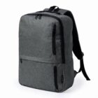 Gray backpack with multiple zippers and pockets, featuring a minimalist design.