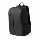 Black backpack with front zippers, mesh side pocket, and padded shoulder straps.