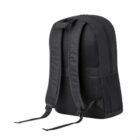 Black backpack with adjustable shoulder straps shown from the back.