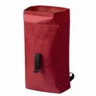 Red rectangular backpack with a black buckle and simple design.