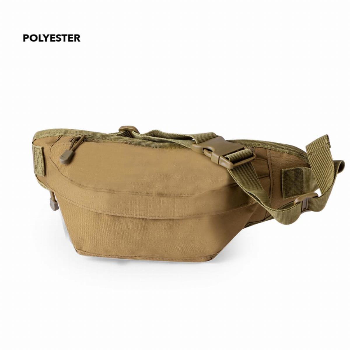 A brown waist bag with an adjustable strap and a zipper pocket.