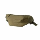 Olive green waist bag with adjustable strap and zipper closure.