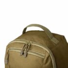 Olive green backpack with zippers and a top handle.