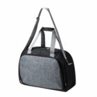 Gray and black duffel bag with dual carrying straps and a shoulder strap.