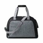 Gray and black duffel bag with dual handles and a shoulder strap.