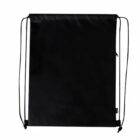 Black drawstring backpack on a white background.
