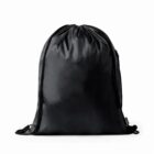 Black drawstring bag with a smooth, glossy finish on a white background.