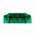 Green backpack top with a black buckle and drawstring closure.