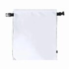 White drawstring bag with black clips at the top corners.